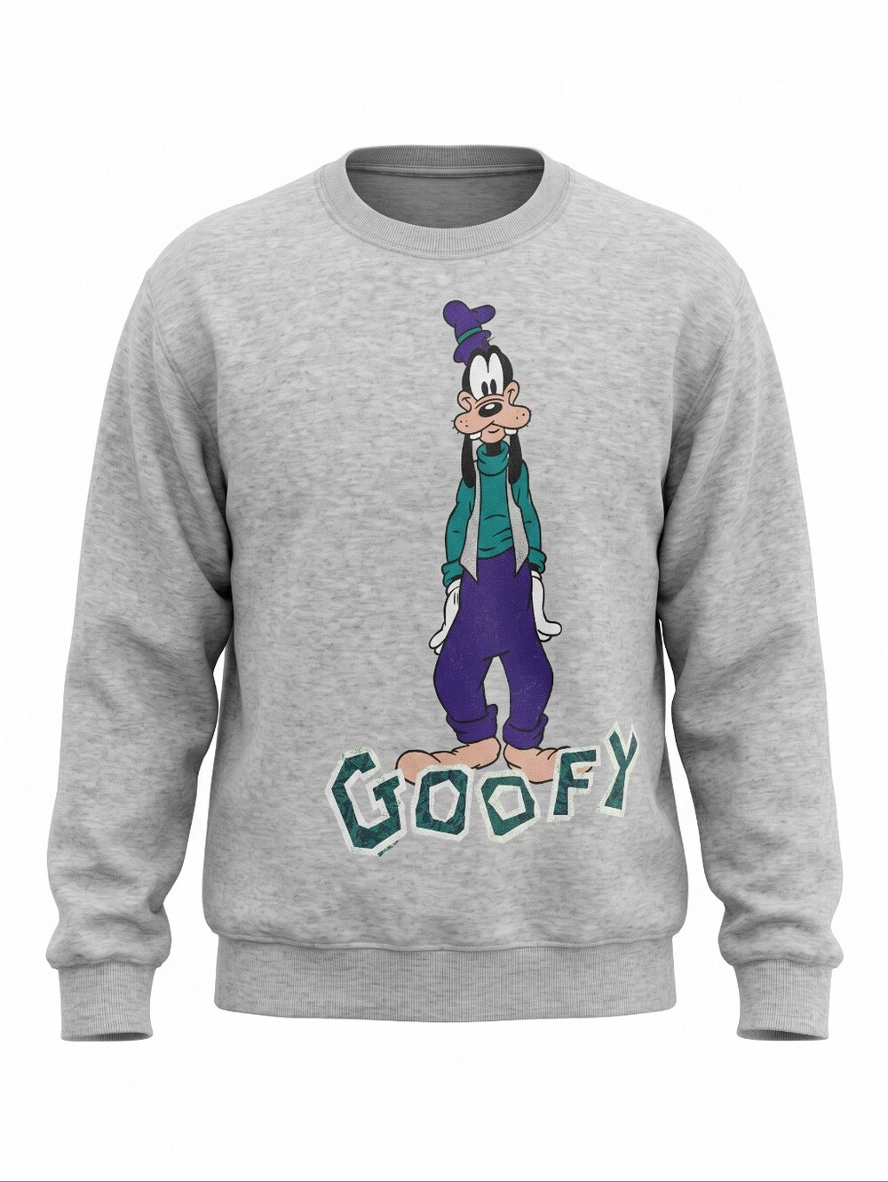 Jerzees Vintage Grey Crewneck with Colorful Goofy Disney Graphic Cozy Size XL